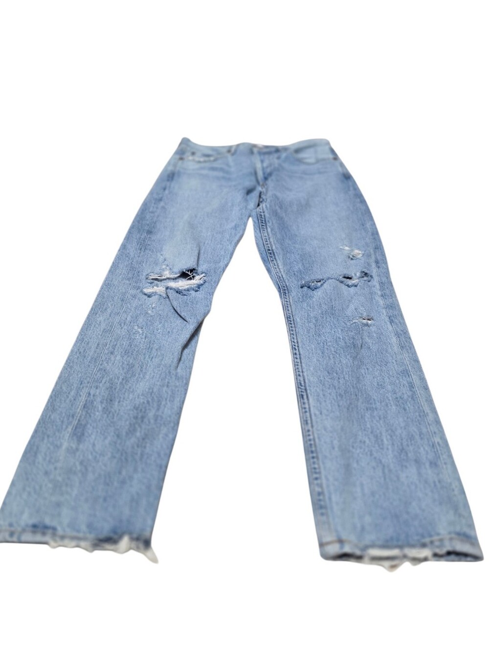 AGOLDE Jamie High Rise Distressed Light Wash Ankle Denim Jeans - Picture 3 of 9